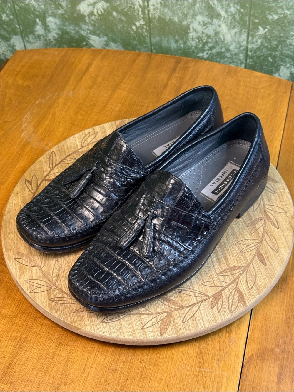 Black Croc-Embossed Tassel Loafers Size 8